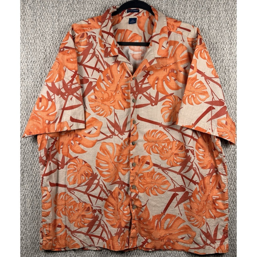 Men's XXL Hawaiian Shirt Orange Monstera Tropical Camp Resort Beach Aloha